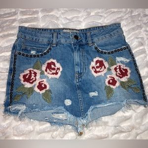 Free people embroidered Jean skirt